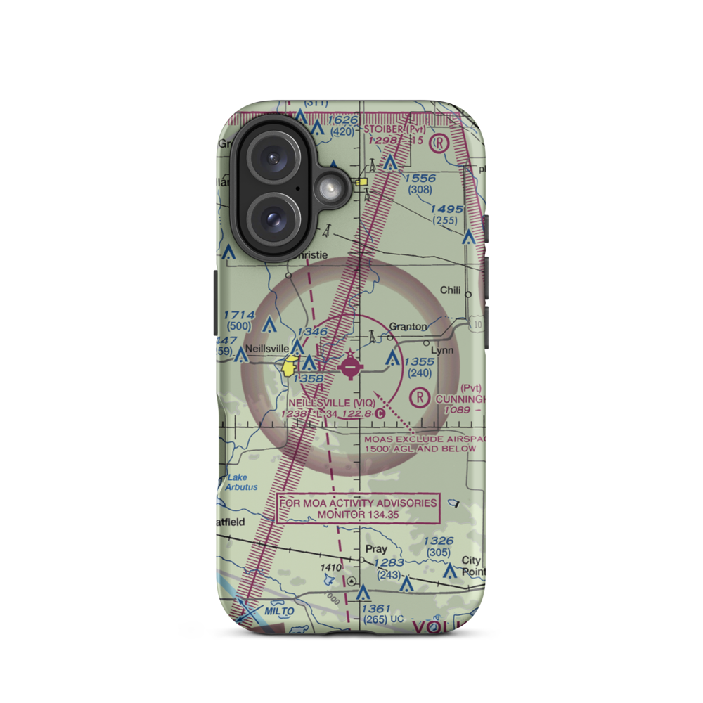 Neillsville Municipal Airport (VIQ) VFR Sectional  Tough iPhone Case iPhone 16 model shown