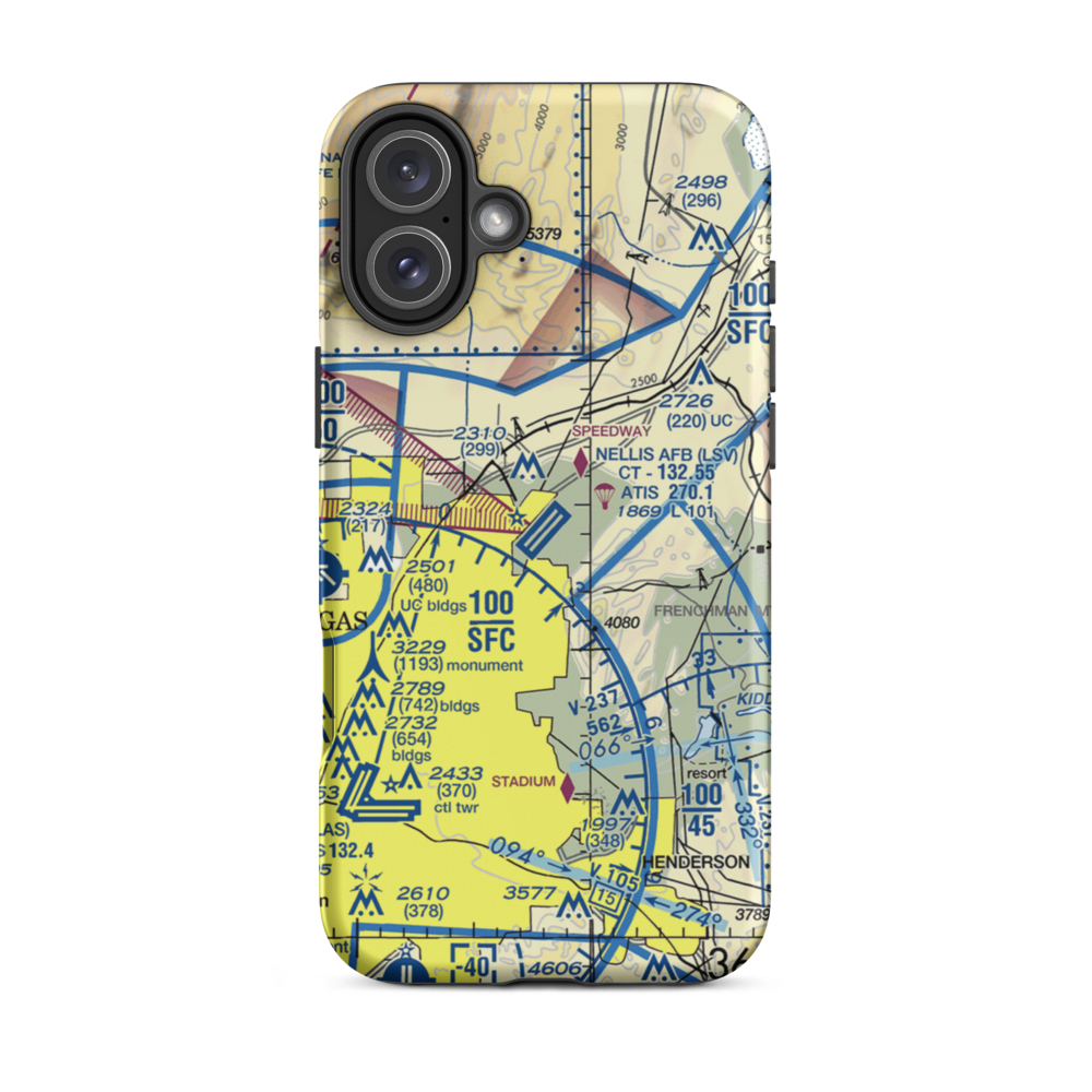 Nellis Air Force Base (LSV) VFR Sectional  Tough iPhone Case iPhone 16 Plus model shown