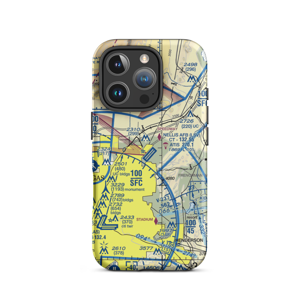 Nellis Air Force Base (LSV) VFR Sectional  Tough iPhone Case iPhone 16 Pro model shown
