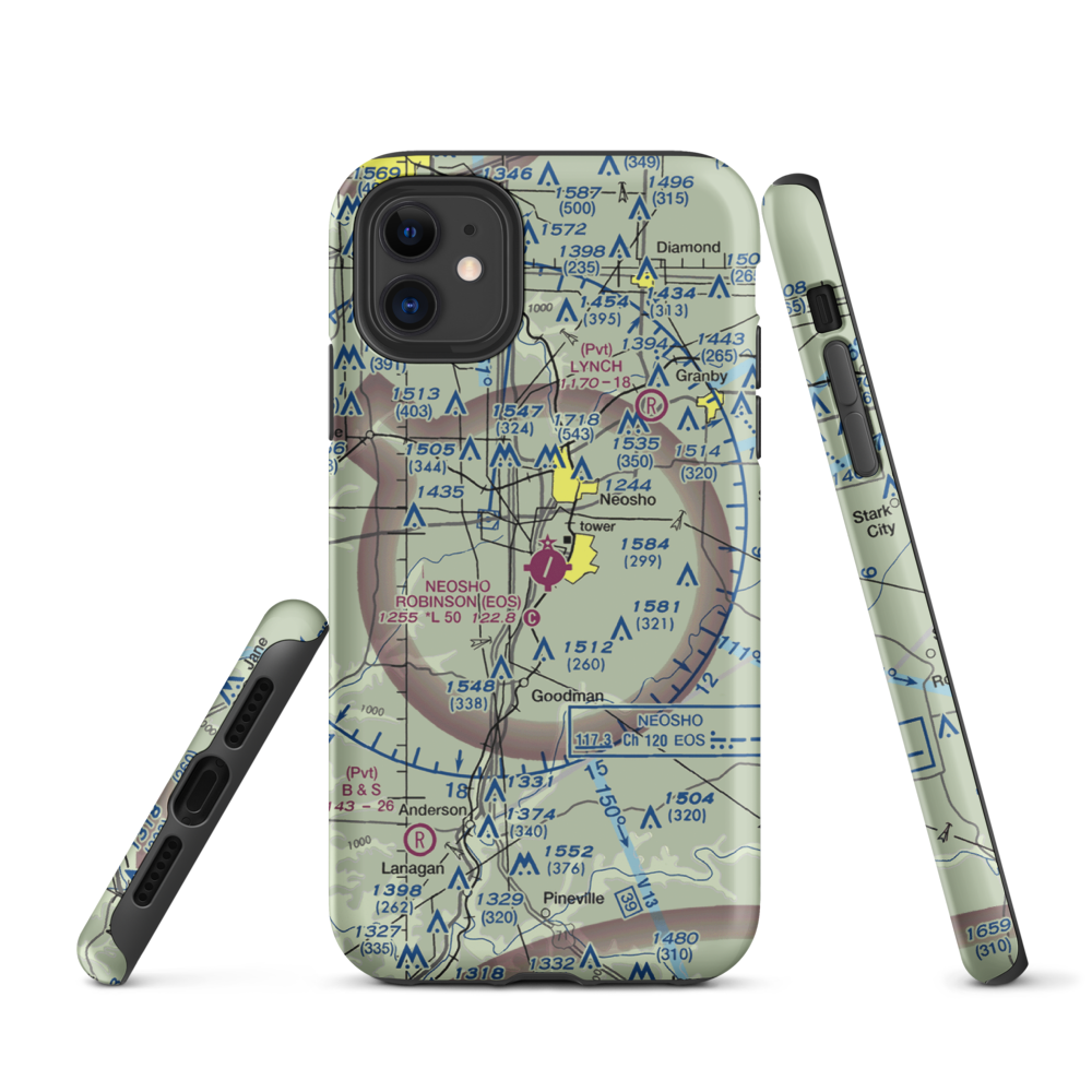 Neosho Hugh Robinson Airport (EOS) VFR Sectional  Tough iPhone Case iPhone 11 model shown