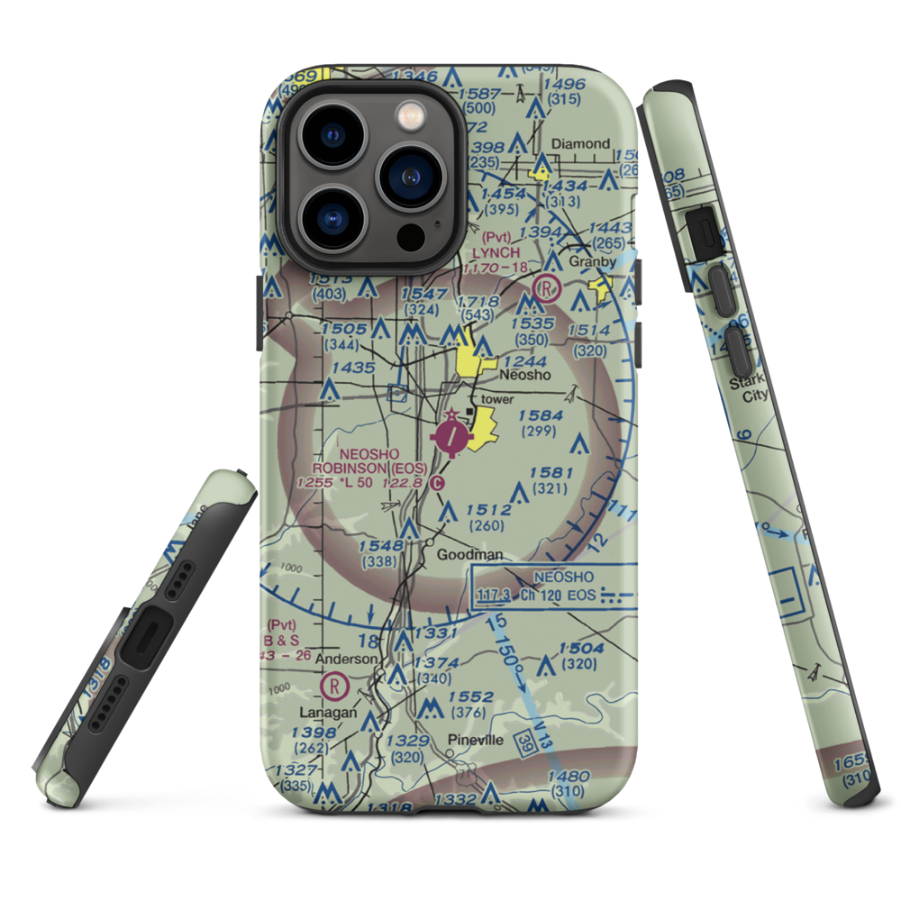Neosho Hugh Robinson Airport (EOS) VFR Sectional  Tough iPhone Case iPhone 13 Pro Max model shown