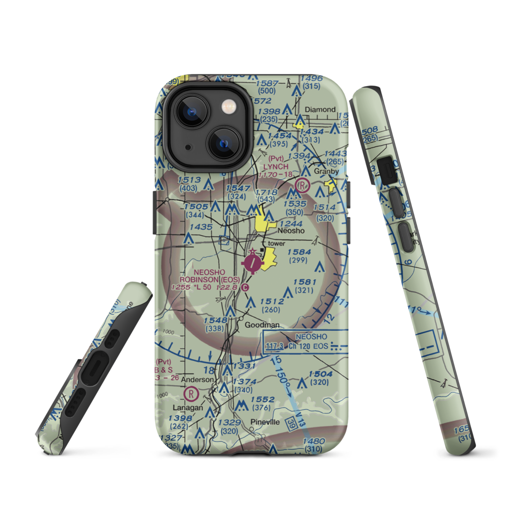 Neosho Hugh Robinson Airport (EOS) VFR Sectional  Tough iPhone Case iPhone 14 model shown