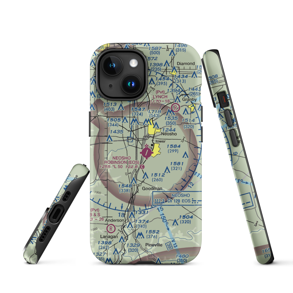 Neosho Hugh Robinson Airport (EOS) VFR Sectional  Tough iPhone Case iPhone 15 model shown