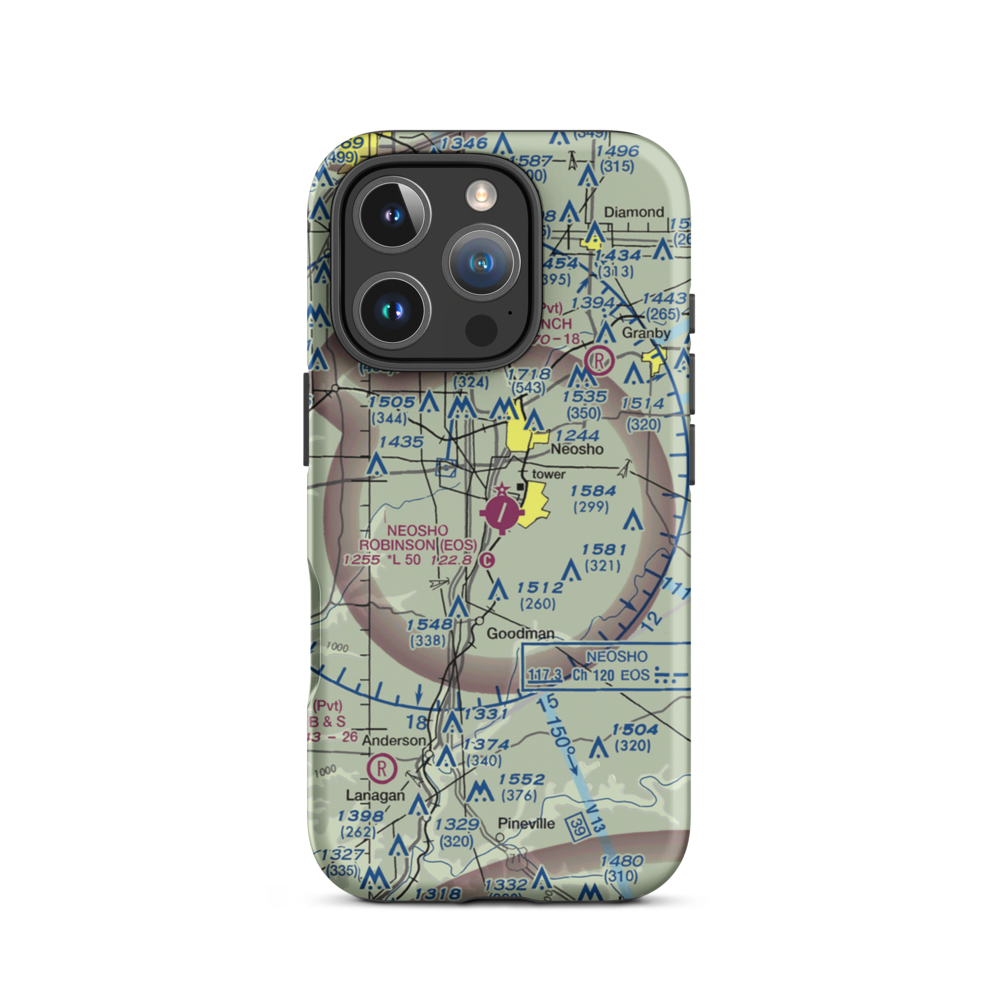 Neosho Hugh Robinson Airport (EOS) VFR Sectional  Tough iPhone Case iPhone 16 Pro model shown