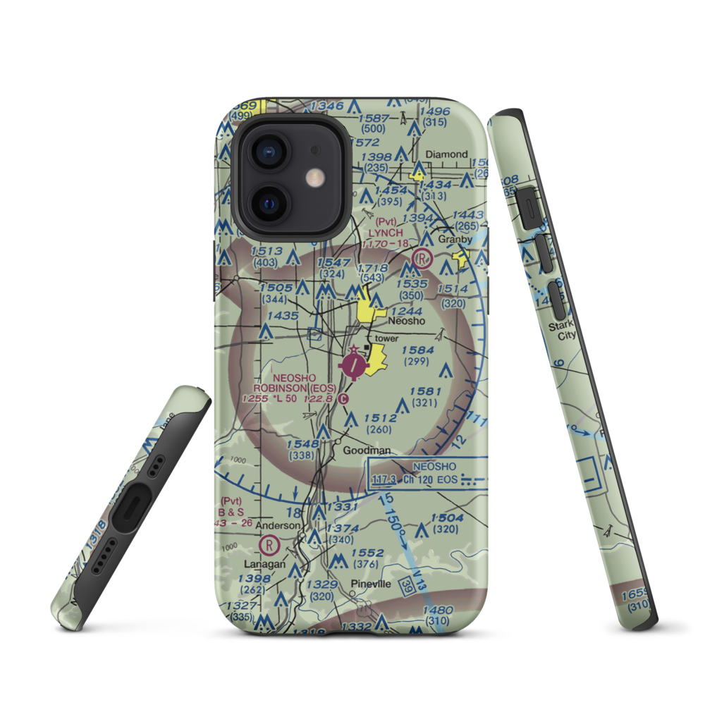Neosho Hugh Robinson Airport (EOS) VFR Sectional  Tough iPhone Case iPhone 12 model shown