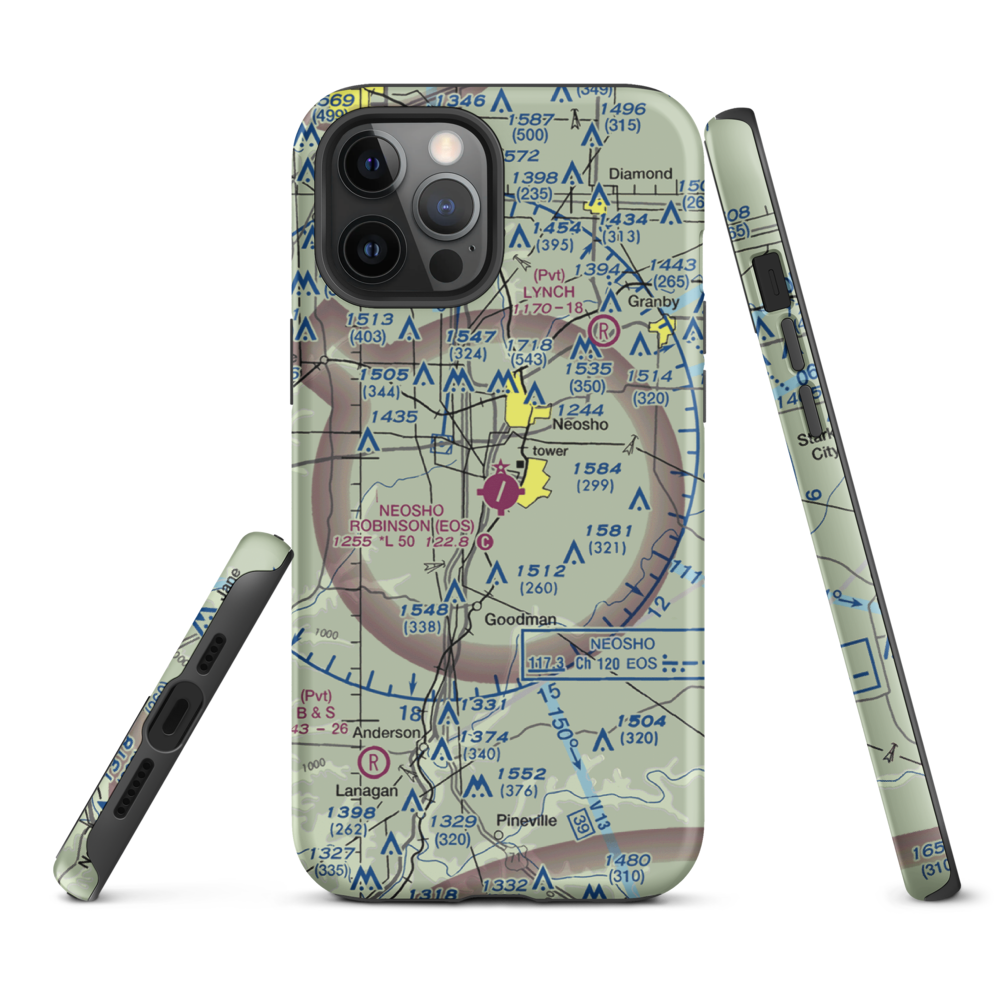 Neosho Hugh Robinson Airport (EOS) VFR Sectional  Tough iPhone Case iPhone 12 Pro Max model shown