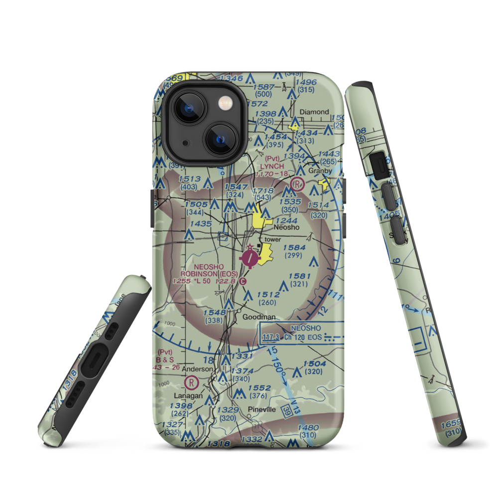 Neosho Hugh Robinson Airport (EOS) VFR Sectional  Tough iPhone Case iPhone 13 model shown