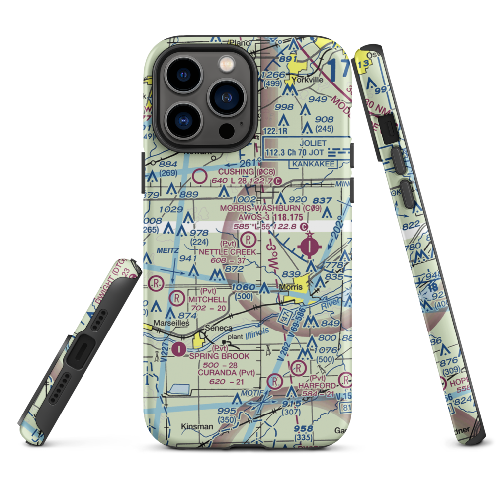 Nettle Creek Landings Airport (IL68) VFR Sectional  Tough iPhone Case iPhone 13 Pro Max model shown