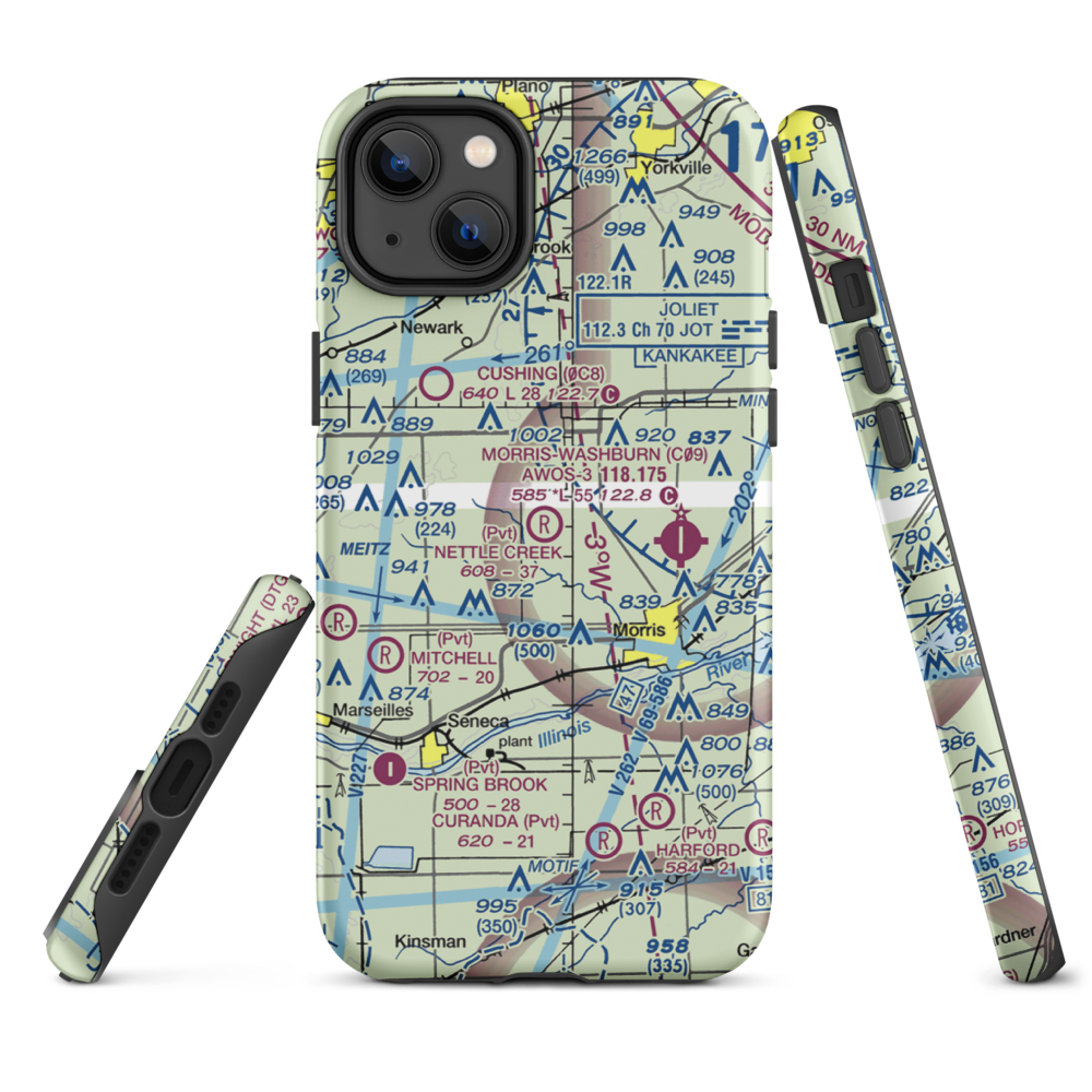 Nettle Creek Landings Airport (IL68) VFR Sectional  Tough iPhone Case iPhone 14 Plus model shown