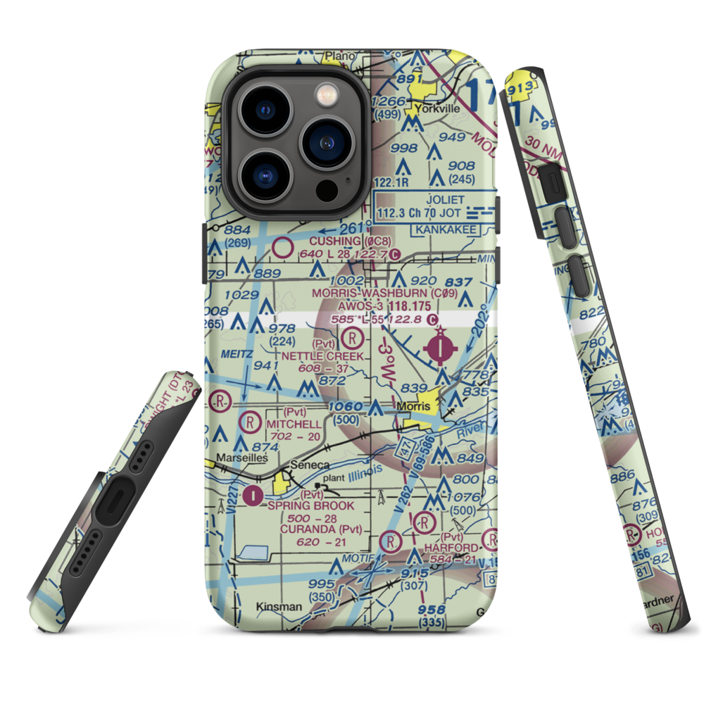 Nettle Creek Landings Airport (IL68) VFR Sectional  Tough iPhone Case iPhone 14 Pro Max model shown