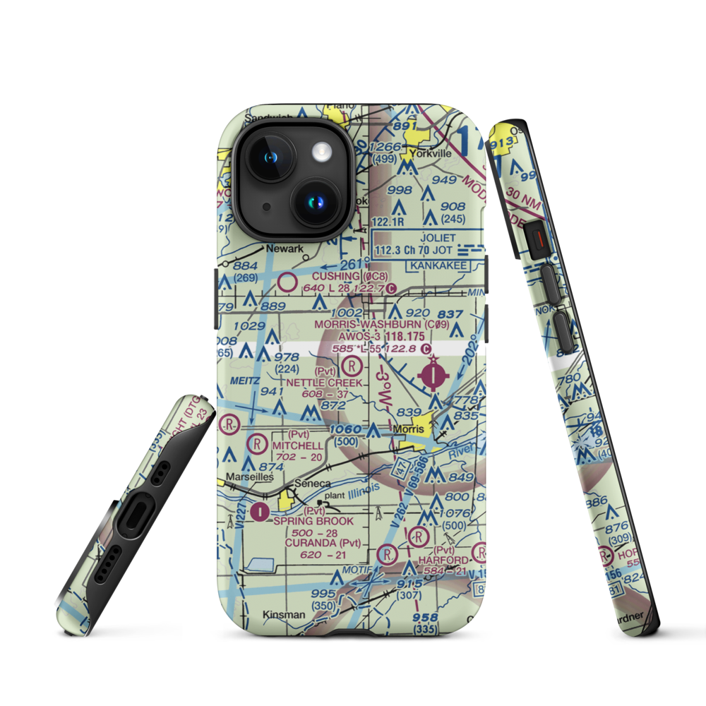 Nettle Creek Landings Airport (IL68) VFR Sectional  Tough iPhone Case iPhone 15 model shown