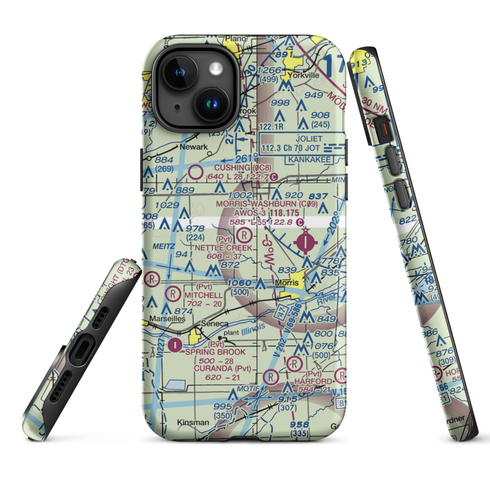 Nettle Creek Landings Airport (IL68) VFR Sectional  Tough iPhone Case iPhone 15 Plus model shown