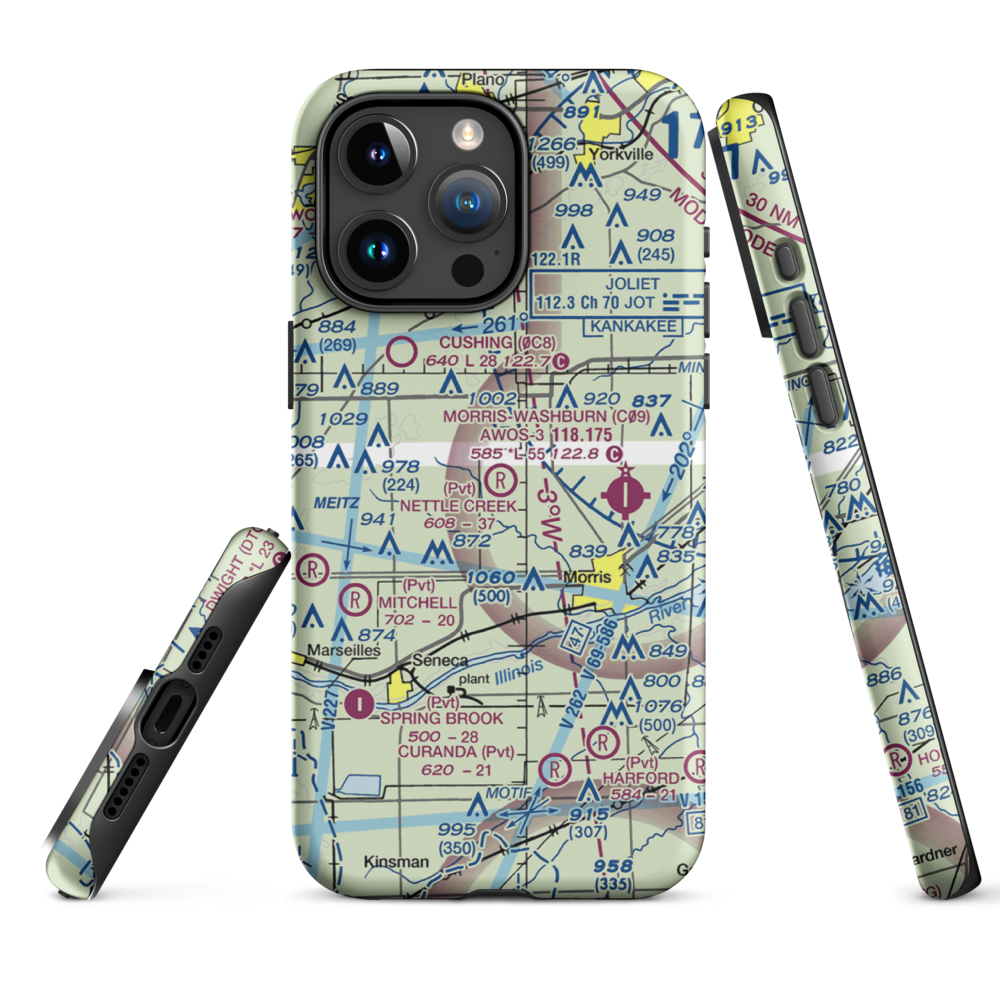 Nettle Creek Landings Airport (IL68) VFR Sectional  Tough iPhone Case iPhone 15 Pro Max model shown