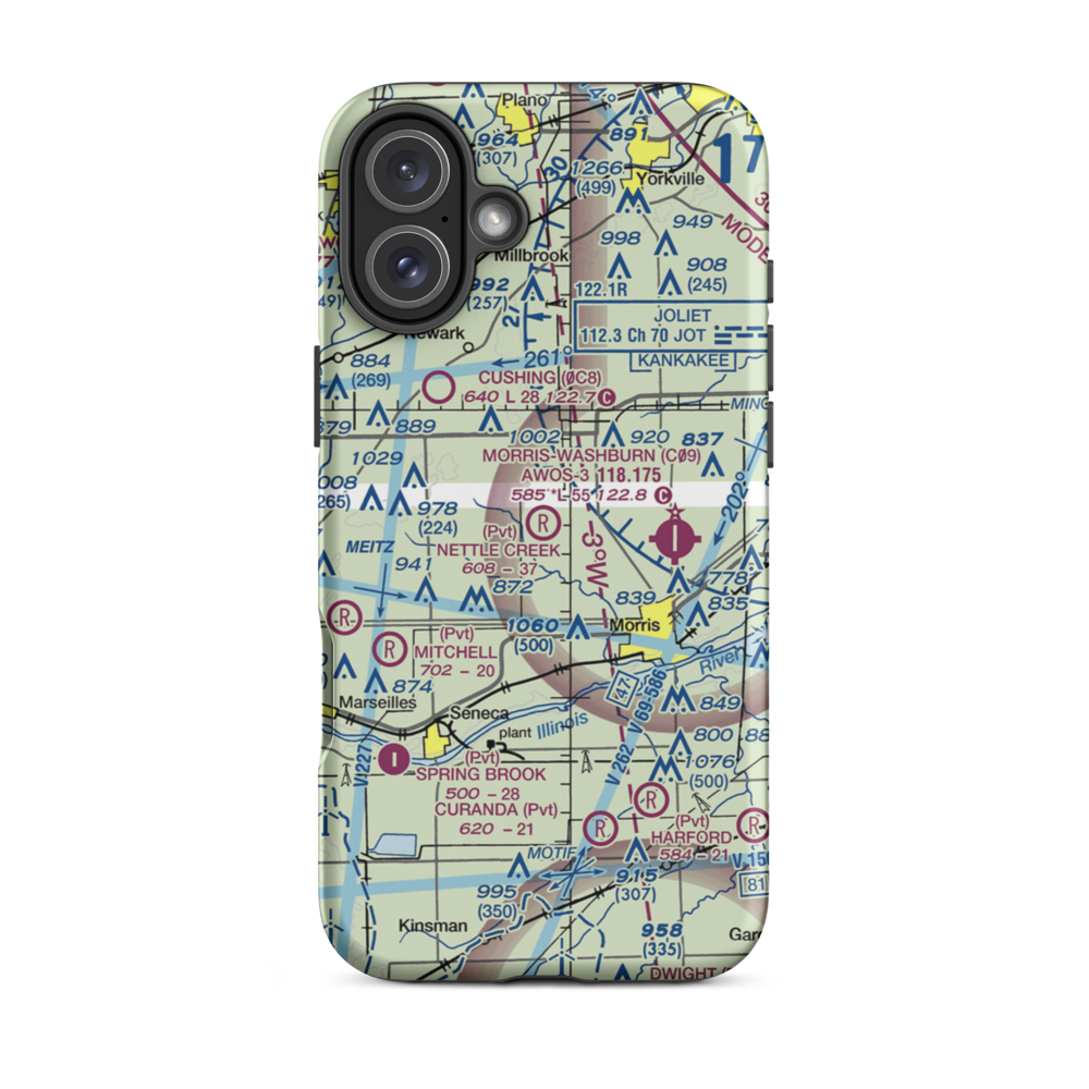 Nettle Creek Landings Airport (IL68) VFR Sectional  Tough iPhone Case iPhone 16 Plus model shown
