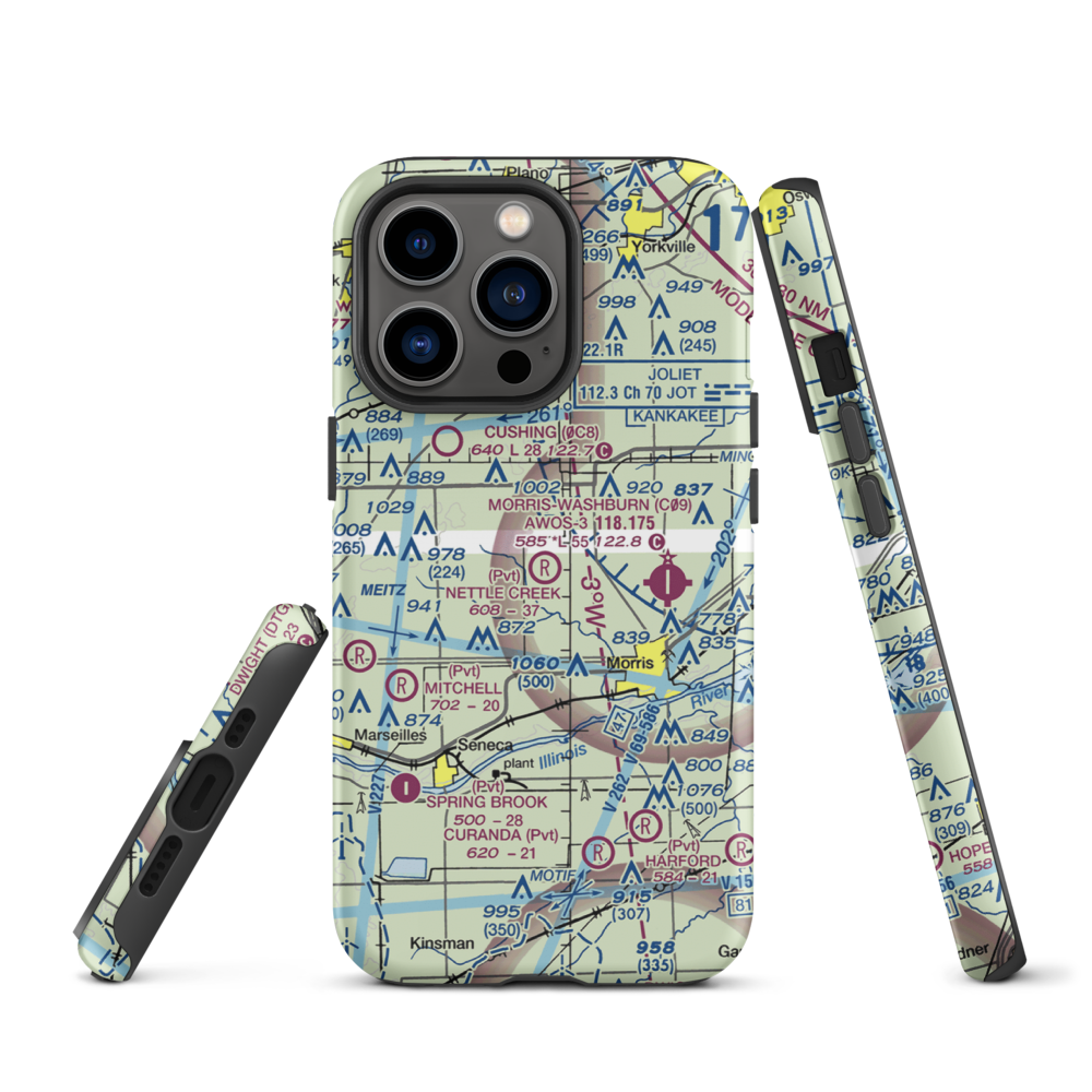Nettle Creek Landings Airport (IL68) VFR Sectional  Tough iPhone Case iPhone 13 Pro model shown