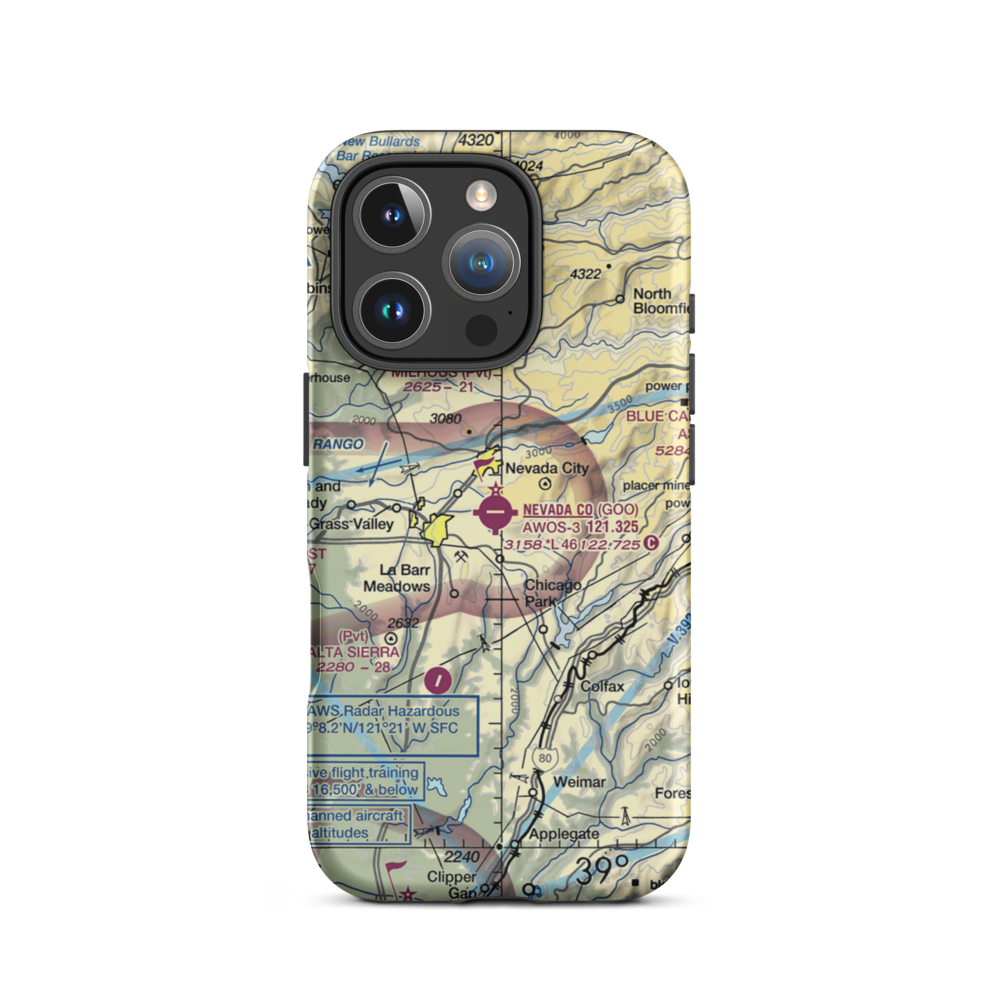 Nevada County Airport (GOO) VFR Sectional  Tough iPhone Case iPhone 16 Pro model shown