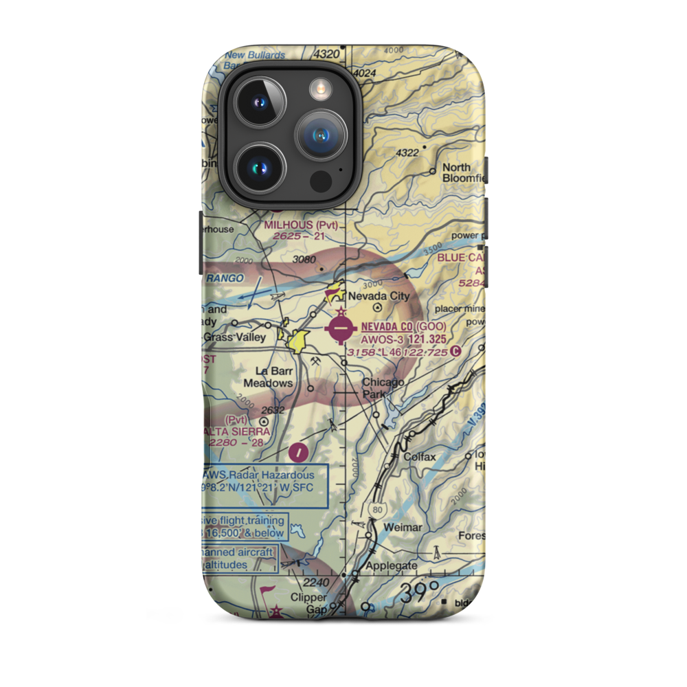 Nevada County Airport (GOO) VFR Sectional  Tough iPhone Case iPhone 16 Pro Max model shown