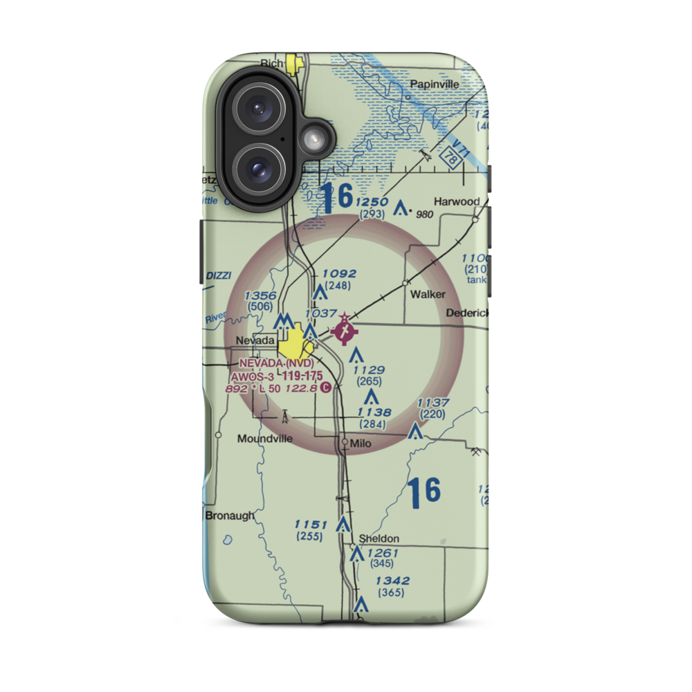 Nevada Municipal Airport (NVD) VFR Sectional  Tough iPhone Case iPhone 16 Plus model shown