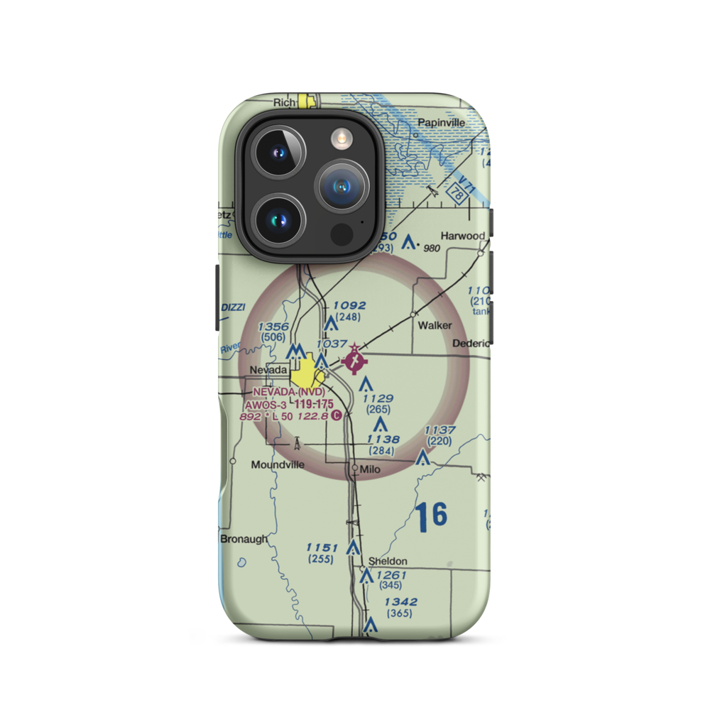 Nevada Municipal Airport (NVD) VFR Sectional  Tough iPhone Case iPhone 16 Pro model shown