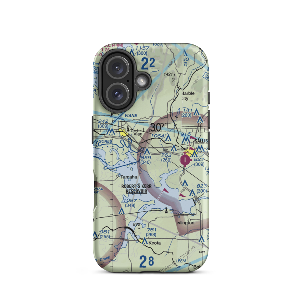 Neversweat Too Airport (89OK) VFR Sectional  Tough iPhone Case iPhone 16 model shown