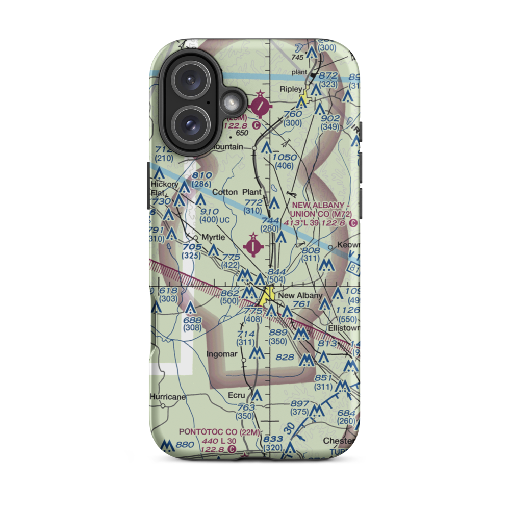New Albany Union County Airport (M72) VFR Sectional  Tough iPhone Case iPhone 16 Plus model shown