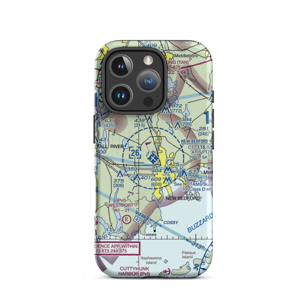New Bedford Regional Airport (EWB) VFR Sectional  Tough iPhone Case iPhone 16 Pro model shown