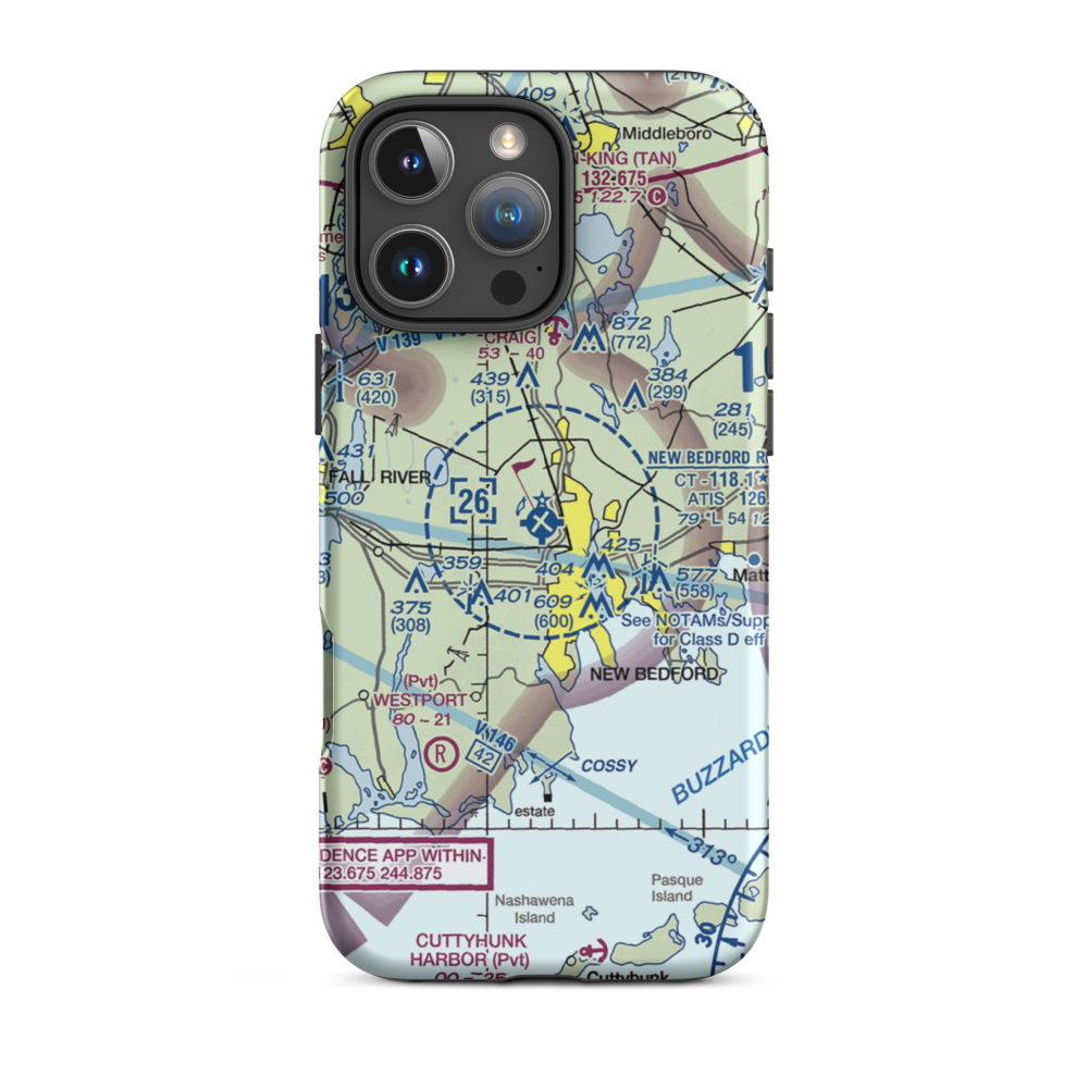 New Bedford Regional Airport (EWB) VFR Sectional  Tough iPhone Case iPhone 16 Pro Max model shown