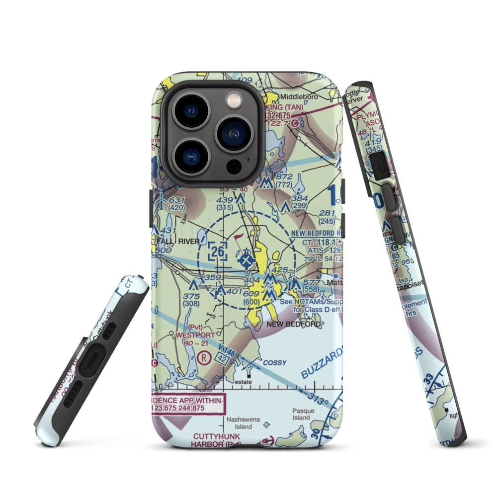 New Bedford Regional Airport (EWB) VFR Sectional  Tough iPhone Case iPhone 13 Pro model shown