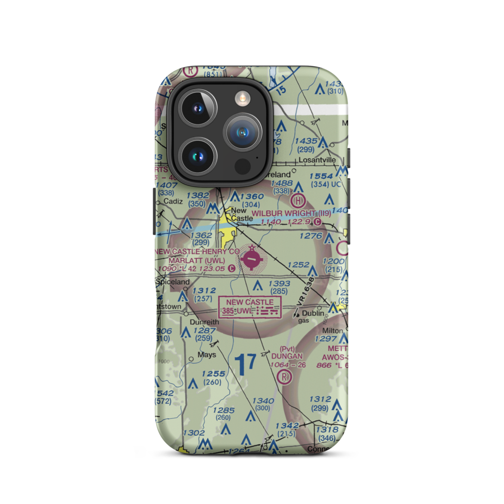 New Castle Henry County Airport / Marlatt Field (UWL) VFR Sectional  Tough iPhone Case iPhone 16 Pro model shown