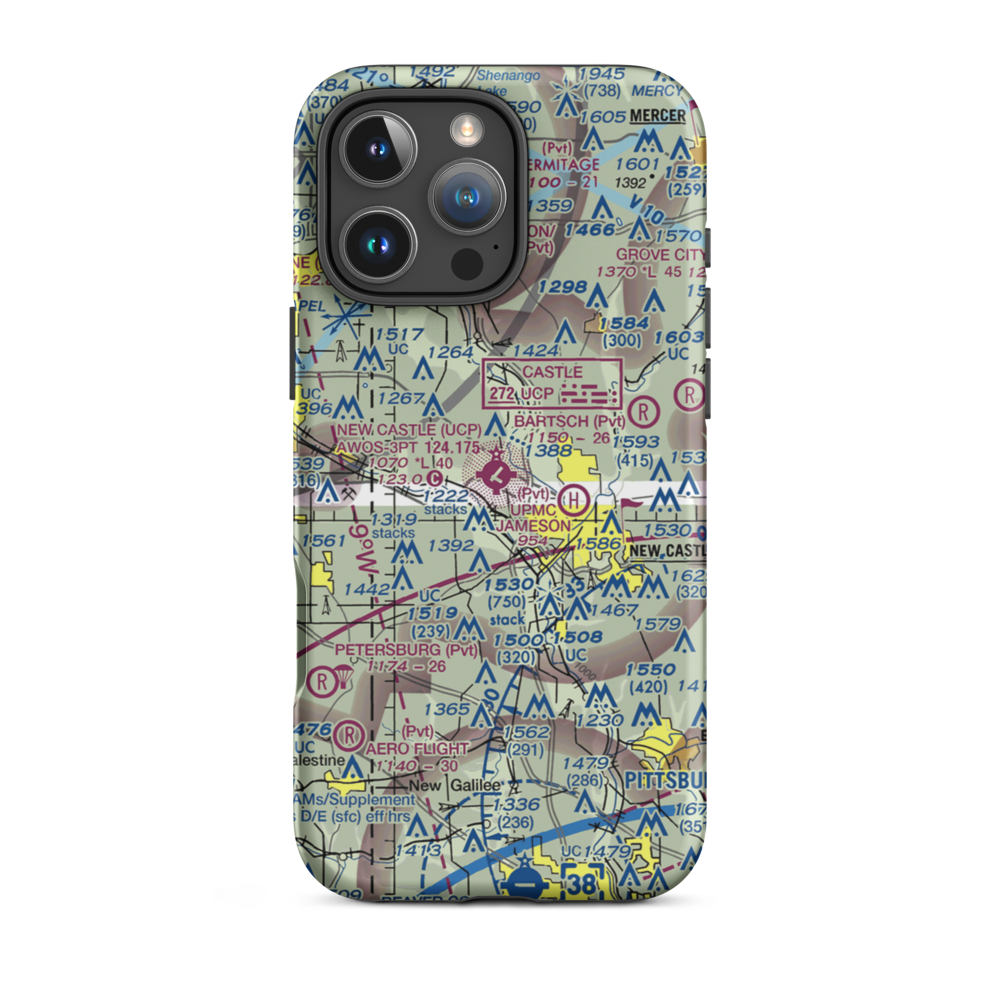 New Castle Municipal Airport (UCP) VFR Sectional  Tough iPhone Case iPhone 16 Pro Max model shown