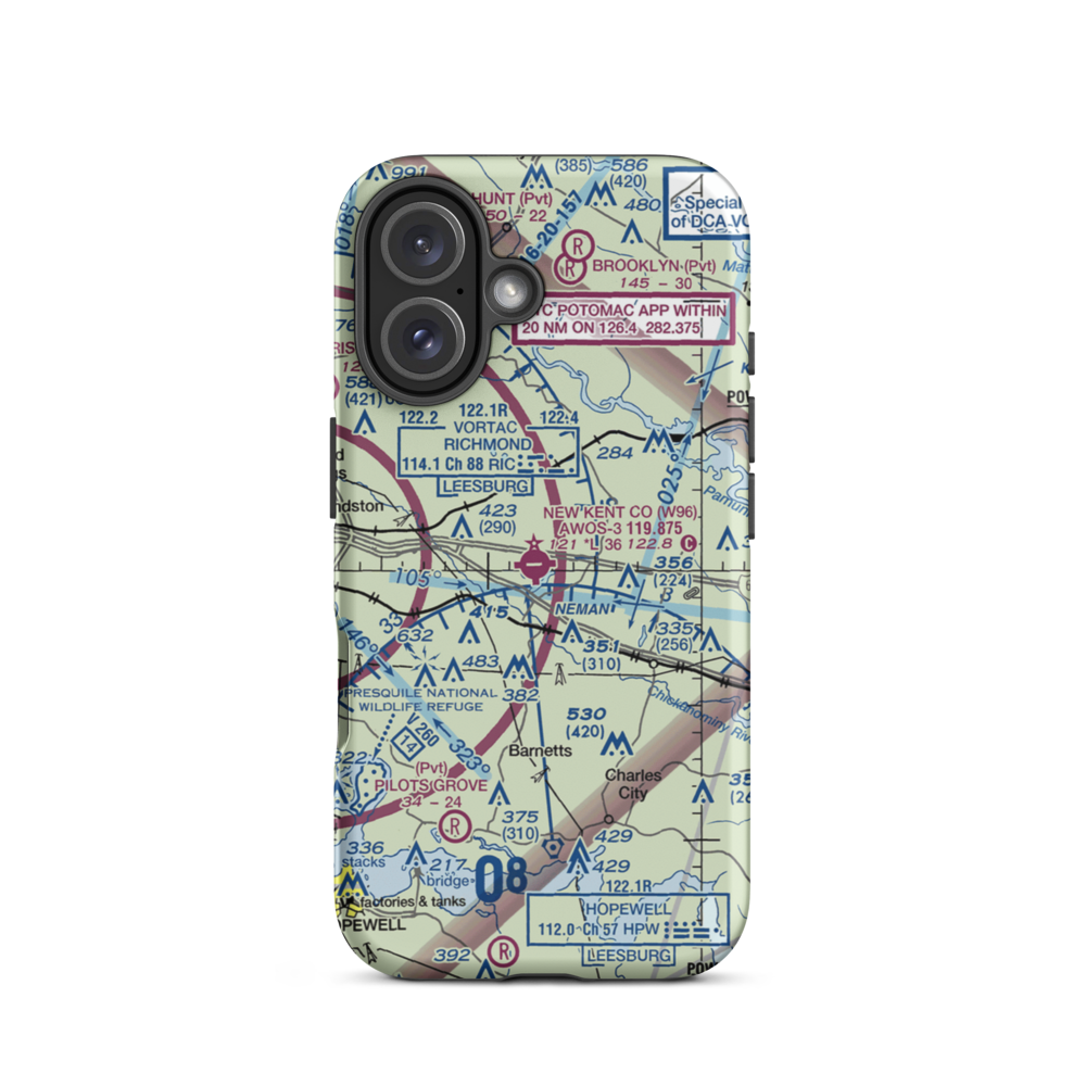 New Kent County Airport (W96) VFR Sectional  Tough iPhone Case iPhone 16 model shown