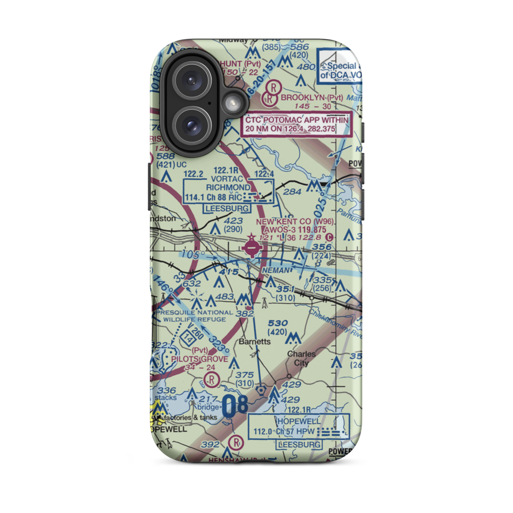 New Kent County Airport (W96) VFR Sectional  Tough iPhone Case iPhone 16 Plus model shown