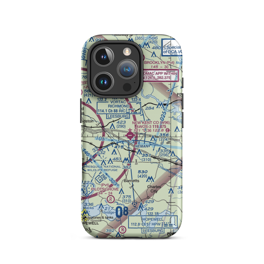 New Kent County Airport (W96) VFR Sectional  Tough iPhone Case iPhone 16 Pro model shown
