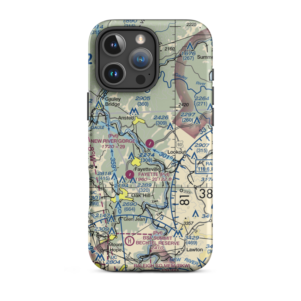 New River Gorge Airport (WV32) VFR Sectional  Tough iPhone Case iPhone 16 Pro Max model shown