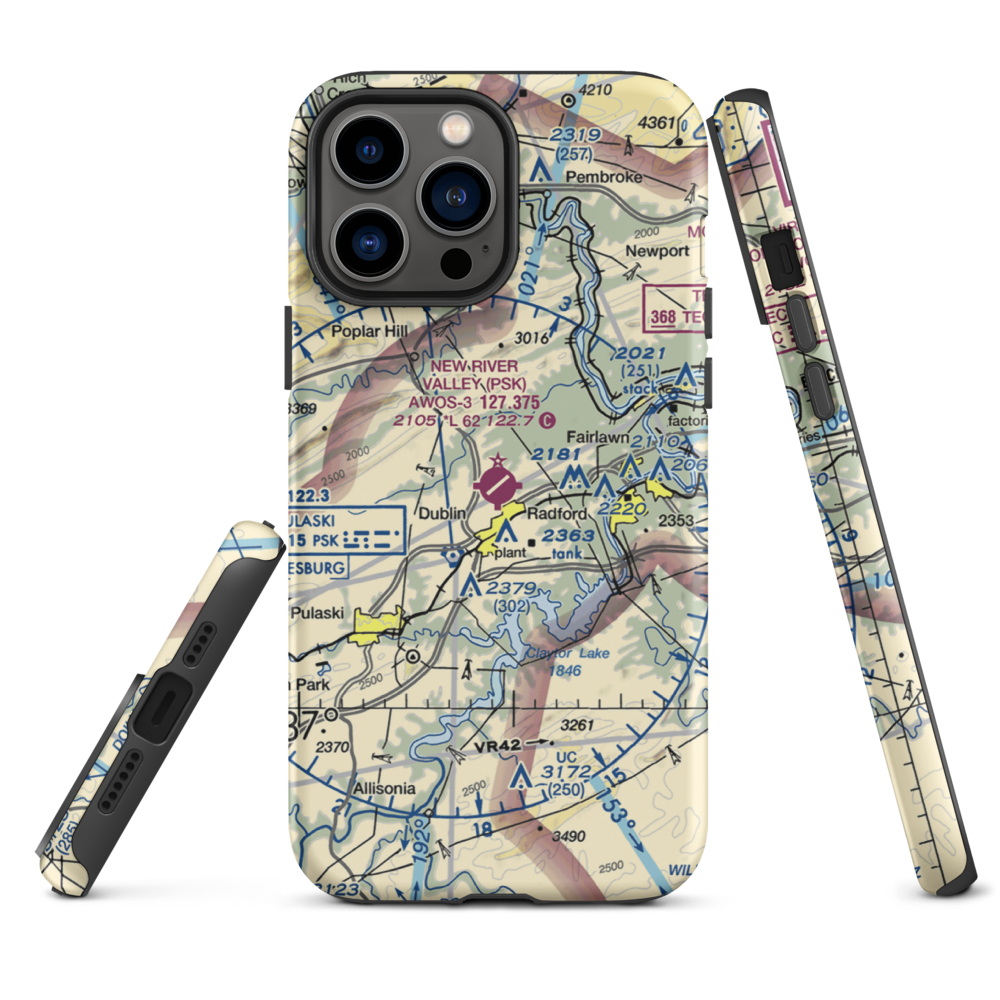 New River Valley Airport (PSK) VFR Sectional  Tough iPhone Case iPhone 13 Pro Max model shown