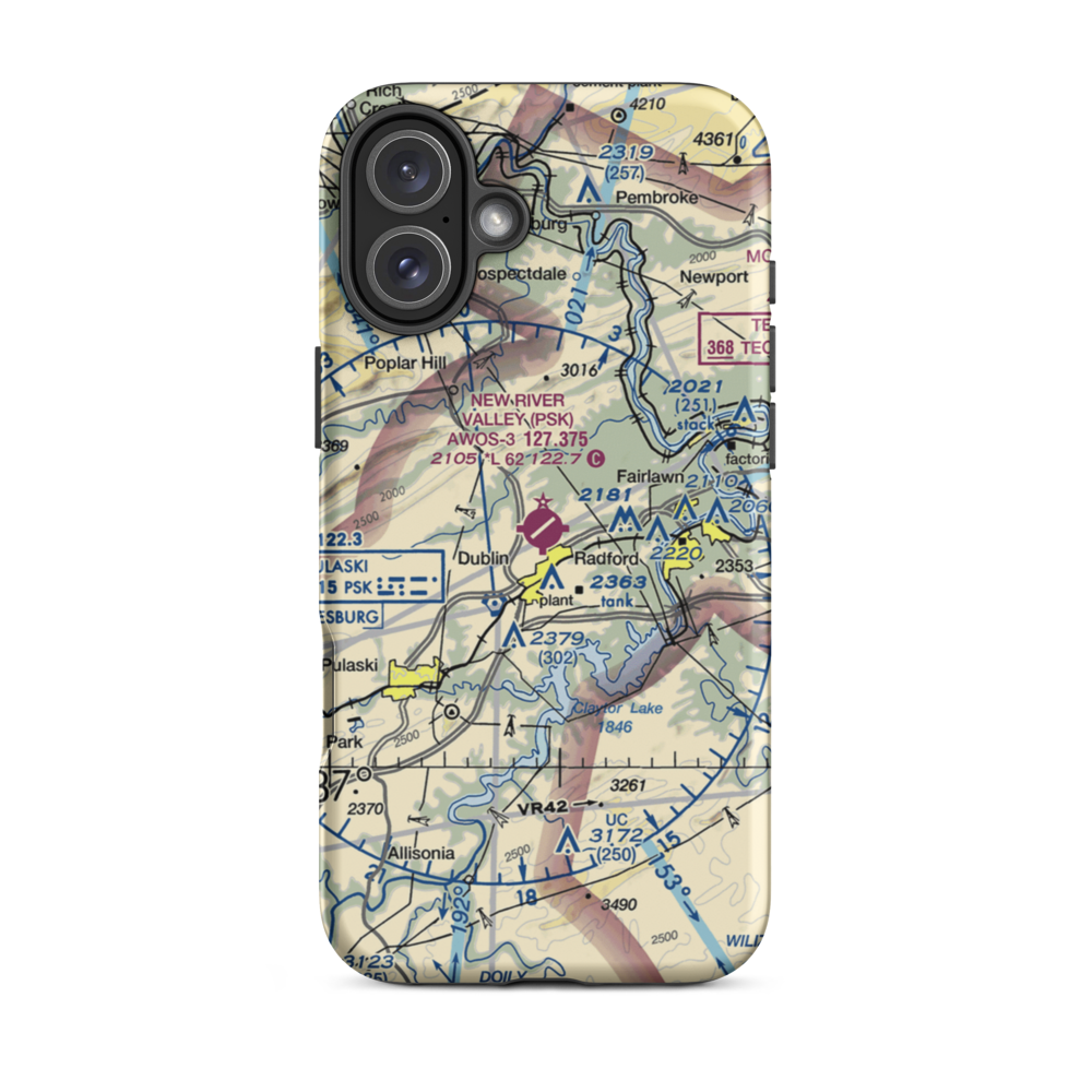 New River Valley Airport (PSK) VFR Sectional  Tough iPhone Case iPhone 16 Plus model shown