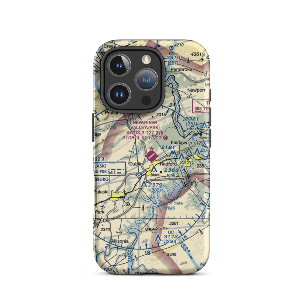New River Valley Airport (PSK) VFR Sectional  Tough iPhone Case iPhone 16 Pro model shown