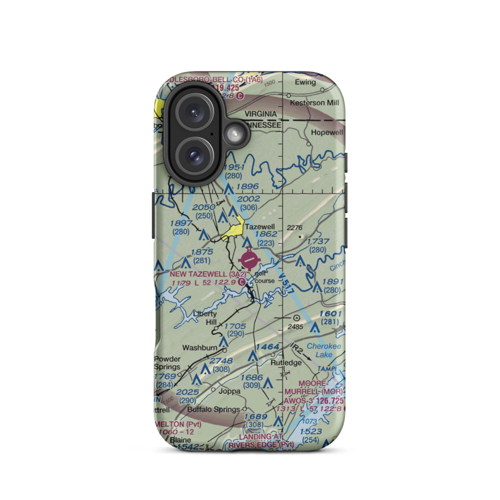 New Tazewell Municipal Airport (3A2) VFR Sectional  Tough iPhone Case iPhone 16 model shown