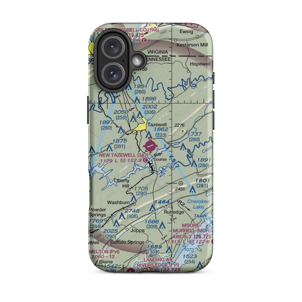 New Tazewell Municipal Airport (3A2) VFR Sectional  Tough iPhone Case iPhone 16 Plus model shown