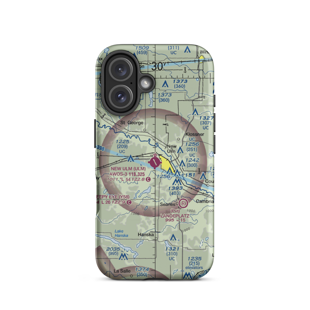 New Ulm Municipal Airport (ULM) VFR Sectional  Tough iPhone Case iPhone 16 model shown