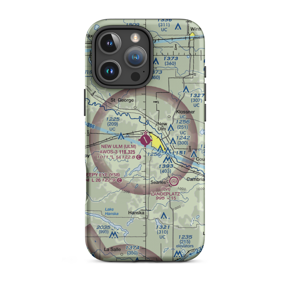 New Ulm Municipal Airport (ULM) VFR Sectional  Tough iPhone Case iPhone 16 Pro Max model shown