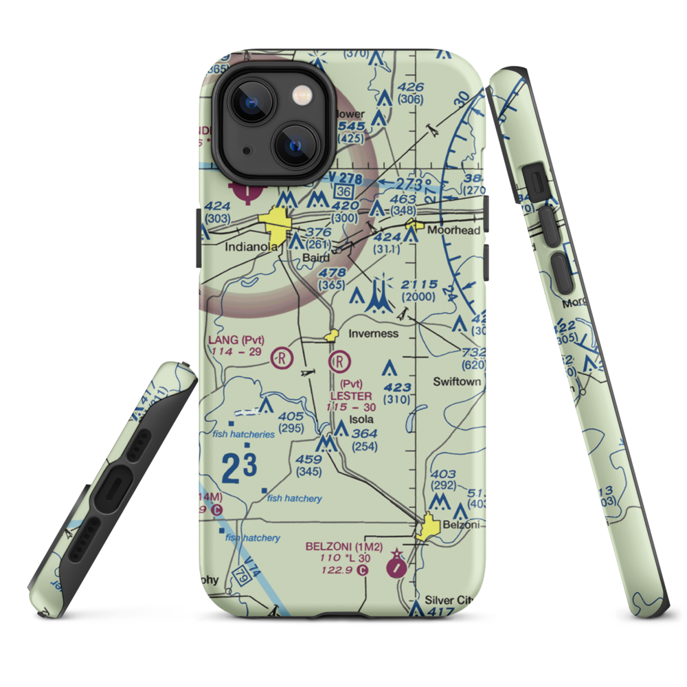 Newell Flying Service Airport (MS20) VFR Sectional  Tough iPhone Case iPhone 14 Plus model shown