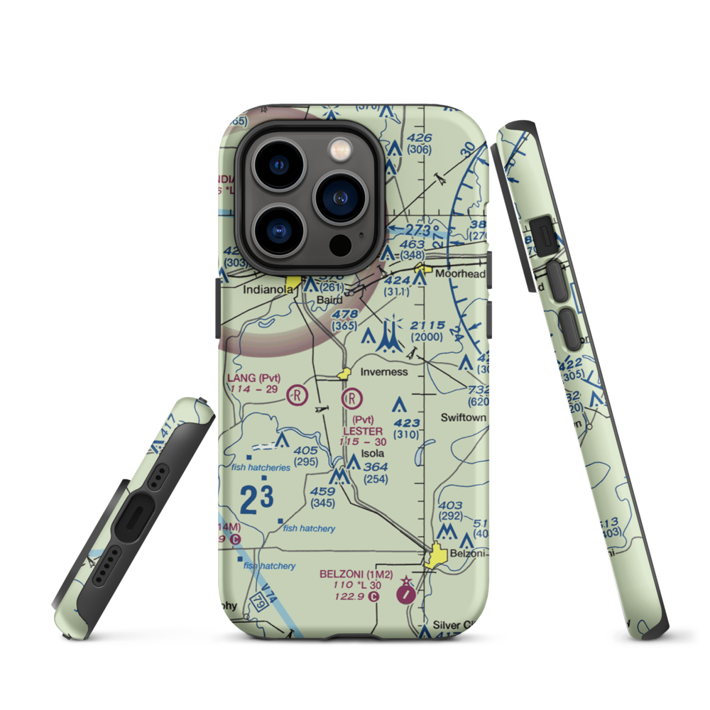 Newell Flying Service Airport (MS20) VFR Sectional  Tough iPhone Case iPhone 14 Pro model shown