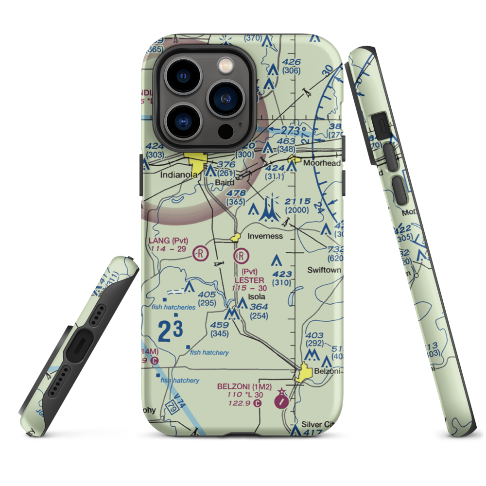 Newell Flying Service Airport (MS20) VFR Sectional  Tough iPhone Case iPhone 14 Pro Max model shown