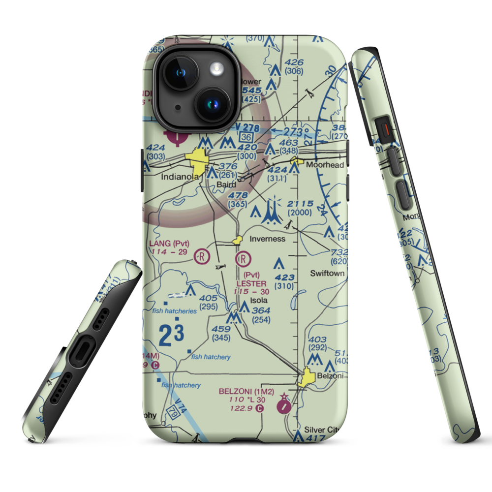 Newell Flying Service Airport (MS20) VFR Sectional  Tough iPhone Case iPhone 15 Plus model shown