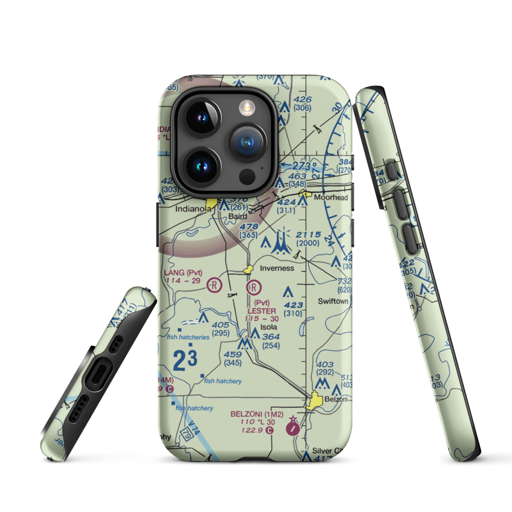 Newell Flying Service Airport (MS20) VFR Sectional  Tough iPhone Case iPhone 15 Pro model shown