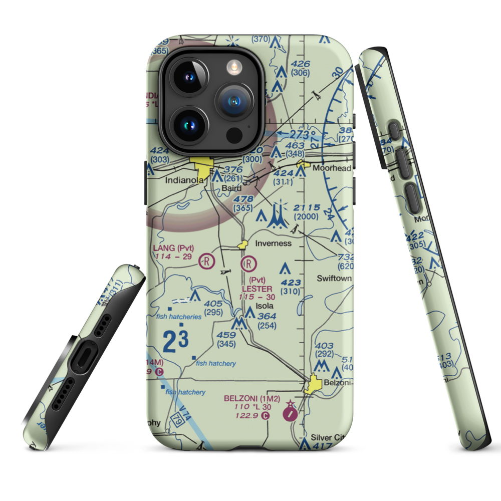Newell Flying Service Airport (MS20) VFR Sectional  Tough iPhone Case iPhone 15 Pro Max model shown