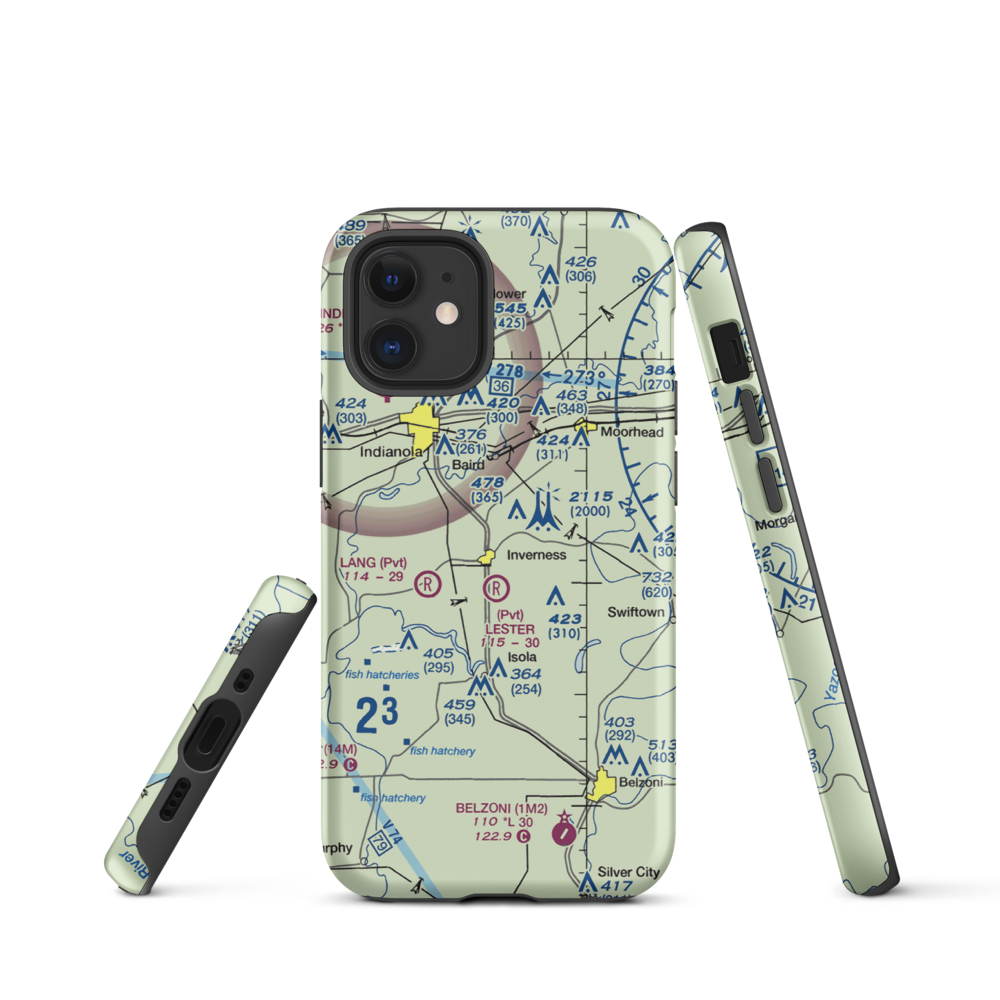 Newell Flying Service Airport (MS20) VFR Sectional  Tough iPhone Case iPhone 12 mini model shown