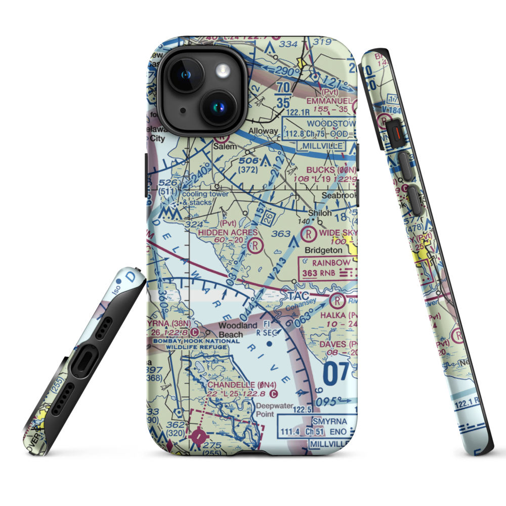Newport Meadows Seaplane Base (NJ07) VFR Sectional  Tough iPhone Case iPhone 15 Plus model shown