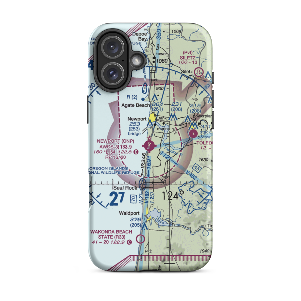 Newport Municipal Airport (ONP) VFR Sectional  Tough iPhone Case iPhone 16 Plus model shown